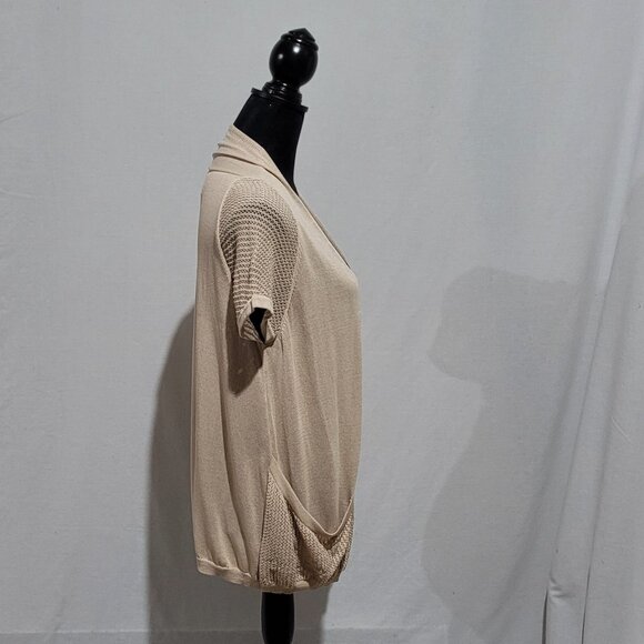 Andrea Jovine cardigan sweater light brown cocoon crochet neutral pockets new - Picture 2 of 14